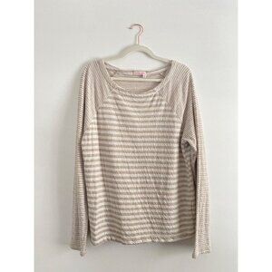 Fresh Produce Women’s Striped Long-Sleeve Top Beige White Relaxed Fit Size L